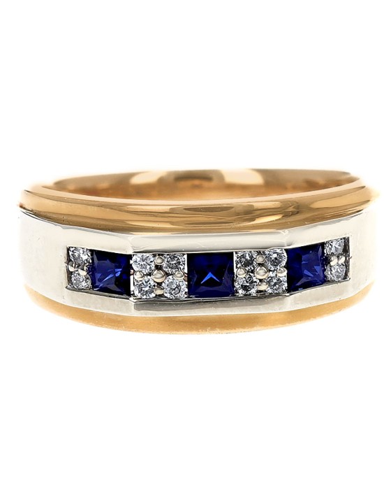 Gentlemans Alternating Synthetic Sapphire and Diamond Ring